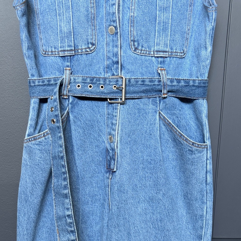 BlankNYC Sleeveless Denim Utility Jumpsuit in Blue - Picture 3 of 9